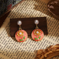 French Vintage Enamel 3D Flower Heart Drop Earrings, Forest Garden Sweet Dangle Jewelry For Women view 4