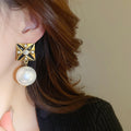 Vintage Geometric Square Faux Pearl Rhinestone Stud Earrings With Silver Needle Posts view 3