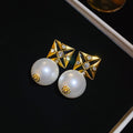 Vintage Geometric Square Faux Pearl Rhinestone Stud Earrings With Silver Needle Posts view 4