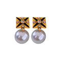Vintage Geometric Square Faux Pearl Rhinestone Stud Earrings With Silver Needle Posts view 5