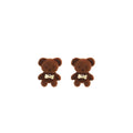 Cute Brown Flocked Teddy Bear With Plaid Bow Alloy Stud Drop Autumn Winter Women's Fashion Earrings view 5