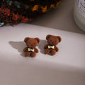 Cute Brown Flocked Teddy Bear With Plaid Bow Alloy Stud Drop Autumn Winter Women's Fashion Earrings view 4
