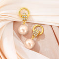 French Vintage Red Bead Pearl Drop Gold Alloy Rhinestone Huggie Hoops Luxury Women's Earrings view 3
