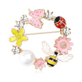 Alloy Pearl Bee Ladybug Wreath Brooch Sweet Lapel Pin For Women view 1