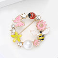 Alloy Pearl Bee Ladybug Wreath Brooch Sweet Lapel Pin For Women view 4