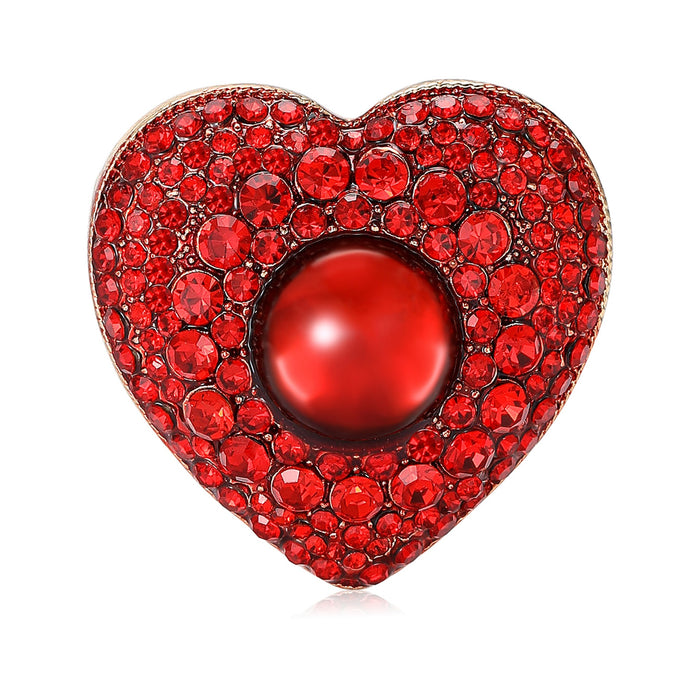 Alloy Pearl Rhinestone Heart Brooch Pin For Women's Coat Decoration