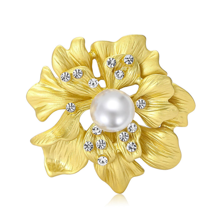 Alloy Rhinestone Matte Flower Brooch For Women Suit And Sweater