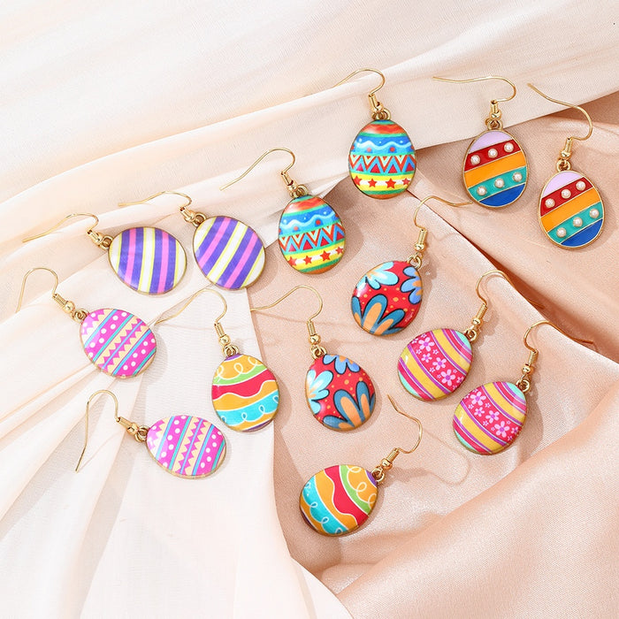Bohemian Colorful Easter Egg Enamel Alloy Drop Earrings For Women Light Luxury Fashion Dangle Earrings