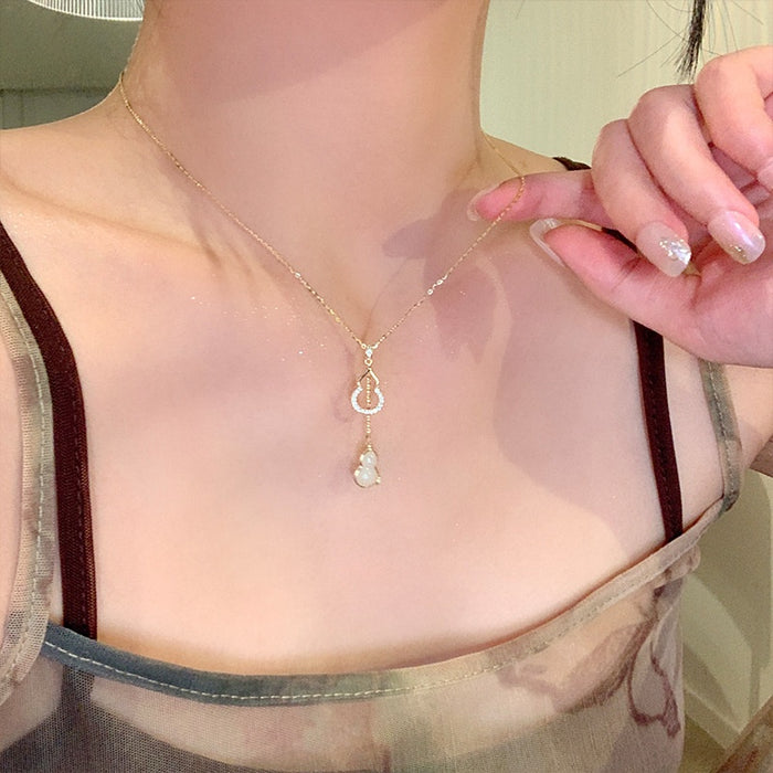 Real Gold Plated Copper Zircon Gourd Necklace New Chinese Minimalist Light Luxury Collarbone Chain
