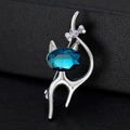 Aqua Silver Tone Blue Crystal Cat Metal Brooch Pin view 4