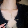 Gold Plated Copper Zircon Gourd Pendant Necklace, New Chinese Style Geometric Clavicle Jewelry view 3