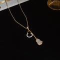 Gold Plated Copper Zircon Gourd Pendant Necklace, New Chinese Style Geometric Clavicle Jewelry view 2