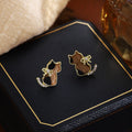 Light Luxury Leopard Enamel Cat Studs With Rhinestone Bow, Cute Alloy Korean Fashion Earrings view 2