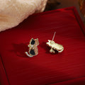 Light Luxury Leopard Enamel Cat Studs With Rhinestone Bow, Cute Alloy Korean Fashion Earrings view 3