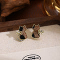 Light Luxury Leopard Enamel Cat Studs With Rhinestone Bow, Cute Alloy Korean Fashion Earrings view 1
