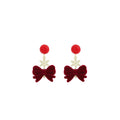 Red Flocked Bow Snowflake Drop Earrings For Women Elegant New Year Alloy Sweet Statement Earrings view 5