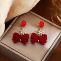 Red Flocked Bow Snowflake Drop Earrings For Women Elegant New Year Alloy Sweet Statement Earrings view 4