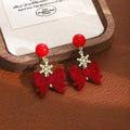 Red Flocked Bow Snowflake Drop Earrings For Women Elegant New Year Alloy Sweet Statement Earrings view 1