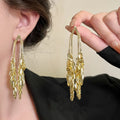 Chic Copper Flower Tassel Drop Earrings With Silver Tone Posts Elegant Floral Design view 4