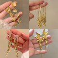 Chic Copper Flower Tassel Drop Earrings With Silver Tone Posts Elegant Floral Design view 2