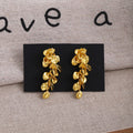 Elegant New Chinese Gilt Alloy Leaf Flower Tassel Drop Statement Vintage Metal Floral Dangle Earrings view 1