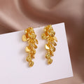 Elegant New Chinese Gilt Alloy Leaf Flower Tassel Drop Statement Vintage Metal Floral Dangle Earrings view 3