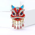 Alloy Rhinestone Chinese Lion Dance Brooch Pin For Men's Women's Apparel view 2