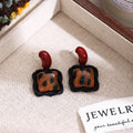 Vintage Hong Kong Style Red Leopard Print Acrylic Resin Geometric Square Dangle Stud Earrings view 3
