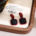 Vintage Hong Kong Style Red Leopard Print Acrylic Resin Geometric Square Dangle Stud Earrings view 2