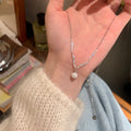 Light Luxury Faux Pearl Zircon Geometric Round Necklace For Women Minimalist Collarbone Jewelry view 2