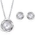 Glossy Pearl Flower Jewelry Set, Elegant Fresh Floral Earrings And Necklace For Pastoral Daily Wear view 1