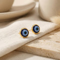 Luxury Gothic Evil Eye Round Spiral Enamel Alloy Gold Tone Small Studs For Women Fashion Earrings view 4