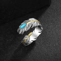 Vintage Feather Ring For Women With Faux Turquoise, Fashion Personality Jewelry Accessory view 2