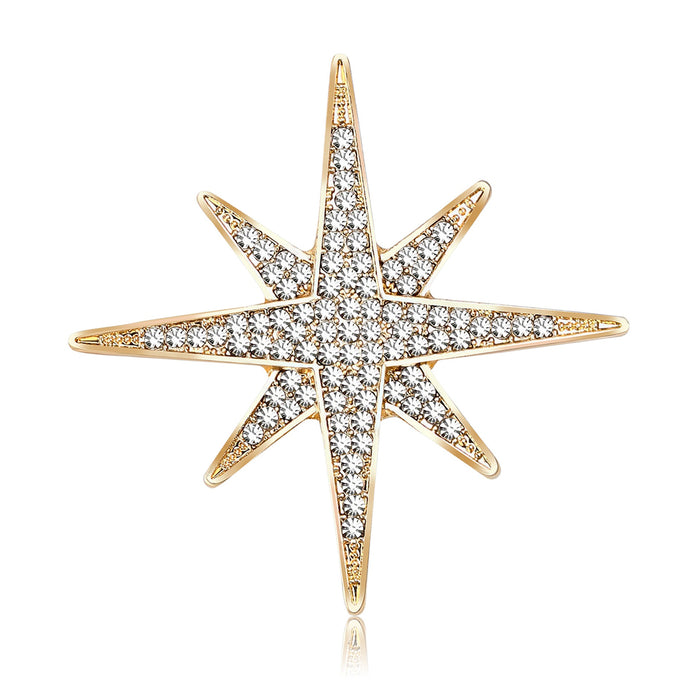 Alloy Rhinestone Eight Point Star Brooch For Women's Clothing Decoration
