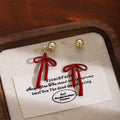 Light Luxury Red Enamel Bowknot Two-Way Gold Ball Stud Drop Earrings view 1