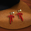 Light Luxury Red Enamel Bowknot Two-Way Gold Ball Stud Drop Earrings view 3