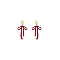 Light Luxury Red Enamel Bowknot Two-Way Gold Ball Stud Drop Earrings view 5