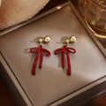 Light Luxury Red Enamel Bowknot Two-Way Gold Ball Stud Drop Earrings view 4