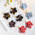 Elegant 3D Flower Acrylic Dangle Earrings With Leopard Print Polka Dot Petals Gold Alloy Hook Earrings view 1
