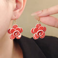 Elegant 3D Flower Acrylic Dangle Earrings With Leopard Print Polka Dot Petals Gold Alloy Hook Earrings view 2