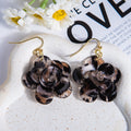 Elegant 3D Flower Acrylic Dangle Earrings With Leopard Print Polka Dot Petals Gold Alloy Hook Earrings view 3