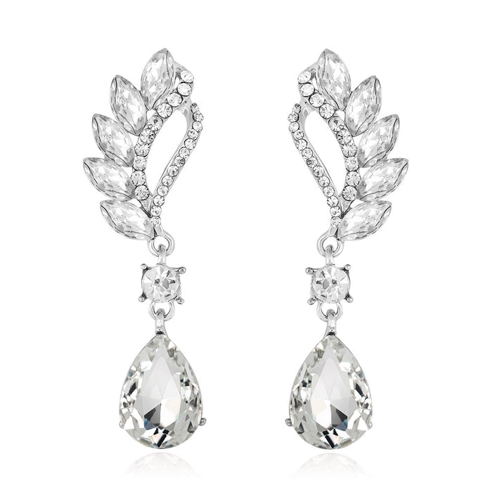 Silver Tone Winged Leaf Crystal Tassel Five Designs Metal Dangle Earrings