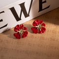 Elegant Vintage Red Enamel Flower Studs With Gold Alloy Stamen French Light Luxury Women Earrings view 2
