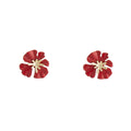 Elegant Vintage Red Enamel Flower Studs With Gold Alloy Stamen French Light Luxury Women Earrings view 5