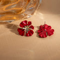 Elegant Vintage Red Enamel Flower Studs With Gold Alloy Stamen French Light Luxury Women Earrings view 4