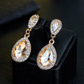 Champagne Gold Tone Silver Tone Champagne Teardrop Halo Metal Dangle Earrings view 3