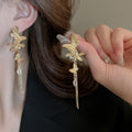 Chic Alloy Rhinestone Butterfly Flower Tassel Drop Earrings For Women view 4