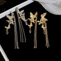 Chic Alloy Rhinestone Butterfly Flower Tassel Drop Earrings For Women view 3