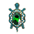 Blue Gold Tone Turtle Crystal Two Designs Metal Brooch Pin view 2