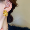 Metal Flower C Shape Stud Earrings For Women European American Light Luxury Fashion Jewelry view 3